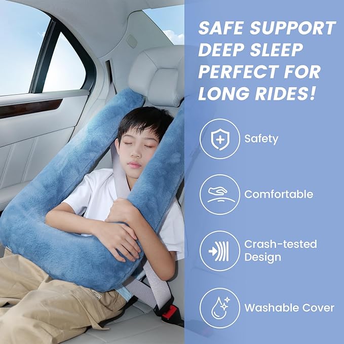 Car Pillow for Kids, Professional Kids Car Pillow for Sleeping Inflatable Carseat Travel - Safe, Reliable - Travel Pillows for Kid Adult Car Seats Blue