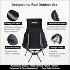Wildhiker Portable Compact Folding Camping Chairs – Lightweight High Back with Pillow, Deep Recline, ArmPads, Side Pockets-for Motorcycle, RV, Backpacking,Travel，Festival – Black