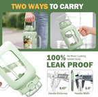 BLUEGO Water Bottle 64 oz Tumbler with Lid and Straw, Glass Water Bottle with Straw, Water Tumbler with Handle Half Gallon Water Jug Large Waterbottle for Daily Water Intake, BPA Free, Light Green