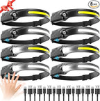 Headlamp Rechargeable 8 Pack, LED Headlight Flashlight Super Bright with 230° Wide Beam, Motion Sensor, 5 Modes Waterproof Head Lamp for Outdoor Hiking Running Camping