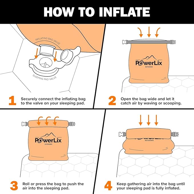 POWERLIX Double Inflatable Sleeping Pad - Camping Mattress for Backpacking, Hiking Traveling, Compact Camping Sleeping Mat for 2 Person, Portable Ultralight Camping Pad Air Mattress Orange