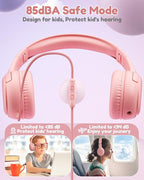 Kids Headphones with Microphone Foldable Stereo Tangle-Free 3.5mm Jack Wired Cord On-Ear Headset for Children/Teens/Boys/Girls/Smartphones/School/Kindle/Airplane Travel/Plane/Tablet (Pink)