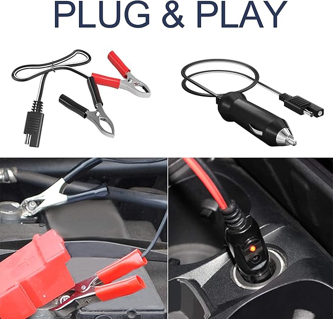 SUNAPEX Solar Battery Charger Maintainer, 5W 12V Portable Waterproof Solar Panel Trickle Charger with Built-in Charge Controller, Cig Plug, Alligator Clips, O-Rings for Car, Truck,Tractor, Boat, etc