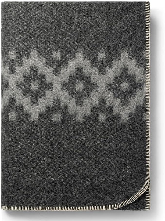 Thick Alpaca Wool Blanket Heavyweight Camping Outdoors Indoors Soft Peru Queen Size Ethnic Design (Dark Gray - Soft Gray, Queen Size)