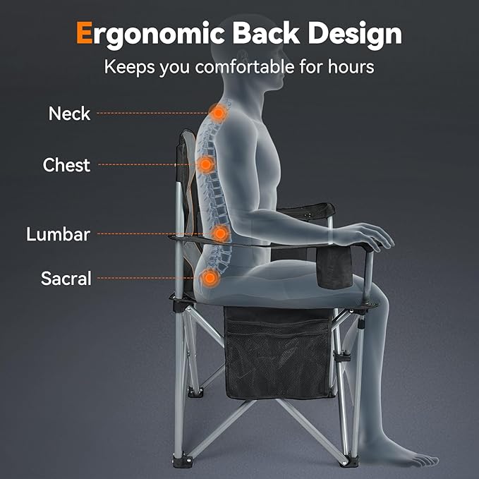 Camping Chairs for Adults Heavy Duty, Oversized Fully Padded Folding Chairs for Outside with Cup Holder, Cooler Bag and Side Pocket, Support 400 Lbs, Versatile for Sports,Outdoors & Lawns