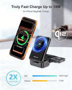 Foldable 3-in-1 Wireless Charger for Apple Devices, Qi2 15W Magnetic Fast Charging Dock for iPhone 17/16, Apple Watch, AirPods and More, (45W USB-C Charger & 5ft Type-C Cable Included)