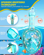 QingSong Kids Snorkel Mask Full Face, Snorkeling Set with Camera Mount, Foldable 180 Degree Panoramic View Snorkeling Gear Anti-Fog Anti-Leak
