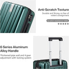 Hanke Expandable Hardshell Luggage Sets 3 piece Carry on Luggage with Wheels Suitcases Lightweight Checked Travel Luggage Rolling Large Suitcase Travel Luggage Bag Woman Men 20/24/29 IN,Blackish Green