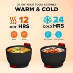 ENERGIFY Vacuum Insulated Food Jar. Large 17oz Bowl incl. Folding Spoon, Cup. Wide Mouth Keep Hot & Cold Drinks Soup Lunch Container for Adults. BPA-Free Stainless Steel, Leak Prooff Radiant red