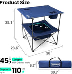 Folding Camping Table, Portable Outdoor Picnic Table, Rectangular Lightweight Camp Table with Storage, Cup Holder and Carry Bag for Barbeque Beach Camping and Tailgate