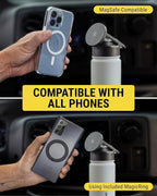 Scosche MFMS22 MagicMount Flask 22 oz Stainless Steel Water Bottle with MagSafe Phone Mount Stand, 12H Hot & 24H Cold Insulated Flask with Magnetic Phone Holder for Gym, Car, Travel, Sports 22oz Black