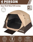 4 Person Blackout Camping Tent, Easy Setup Waterproof Family Dome Tent for Camping with Rainfly, Portable Double Layer Large Family Tent for Outdoor Camping&Hiking