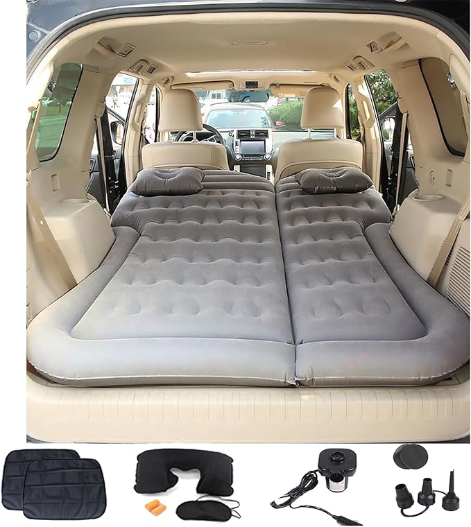 Inflatable SUV Air Mattress,Thickened Flocking Inflatable Car Camping Travel Air Mattress with 2 Pillows & Air Pump,Portable Car Sleeping Bed for SUV|MPV|Minivan