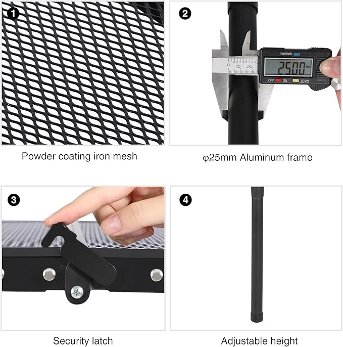 REDCAMP 48x24 Long Folding Grill Table for Outside, Lightweight Portable Double Layer Metal Aluminum Outdoor Grill Table with Adjustable Height Legs, Great for Camping Picnic Cooking BBQ, Black 4ft