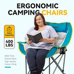 Oversized Camping Chair, Portable Folding Padded Camping Chairs with Cup Holder and Carry Bag, Heavy Duty Outdoor Camping Chairs for Adults, Up to 400Lb, for Fishing (Blue-2 Pack)