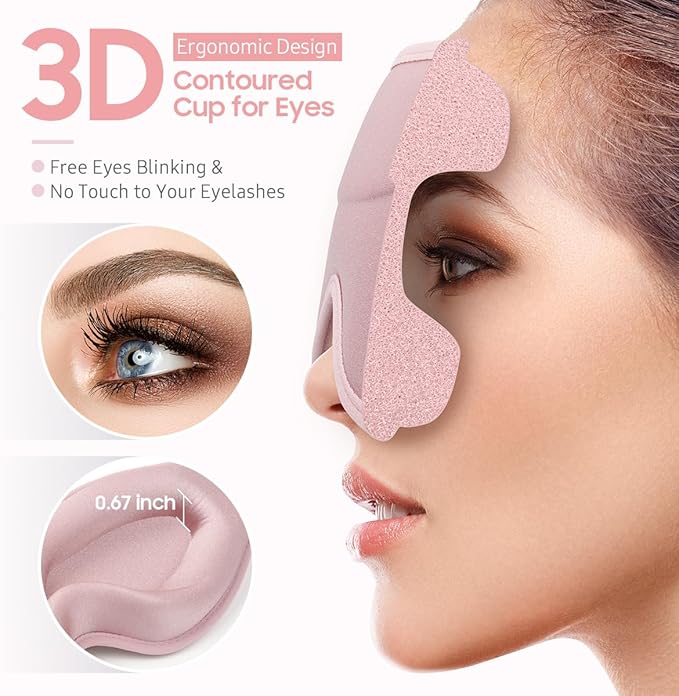 Sleep Mask, 2 Packs Premium Eye Mask for Sleeping, Total Blackout, Superior Soft Comfort, Upgraded 3D Ergonomic Designed Sleeping Mask for Home, Office, Travel, Meditation, Yoga, Black & Pink