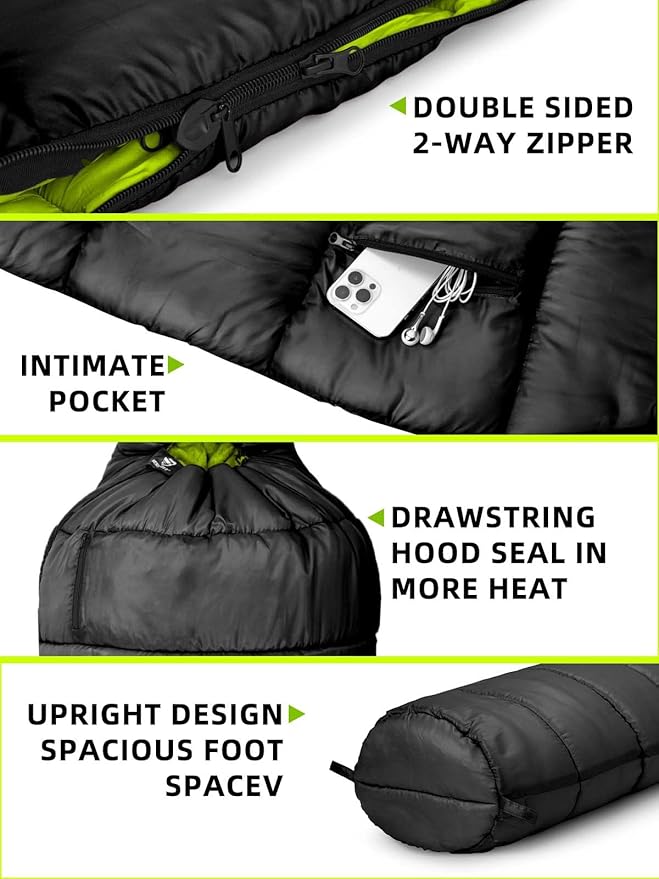 Bessport Mummy Sleeping Bag | 15-45 ℉ Extreme 3-4 Season Sleeping Bag for Adults Cold Weather– Warm and Washable, for Hiking Traveling & Outdoor Activities