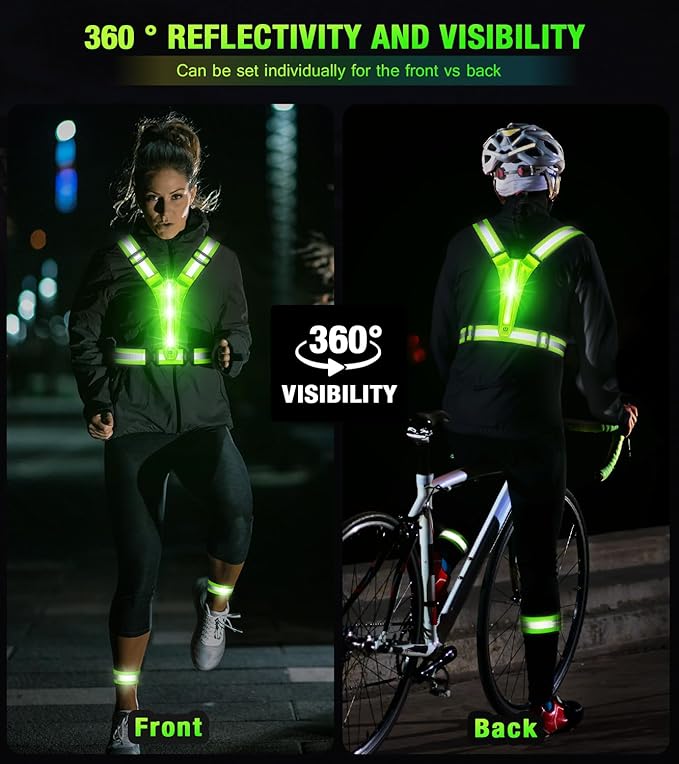 Led Light Up Running Vest Reflective Vest for Runners Night Walking, Rechargeable LED Reflective Running Vest High Visibility with Adjustable Waist/Shoulde, Reflective Armband for Women Men