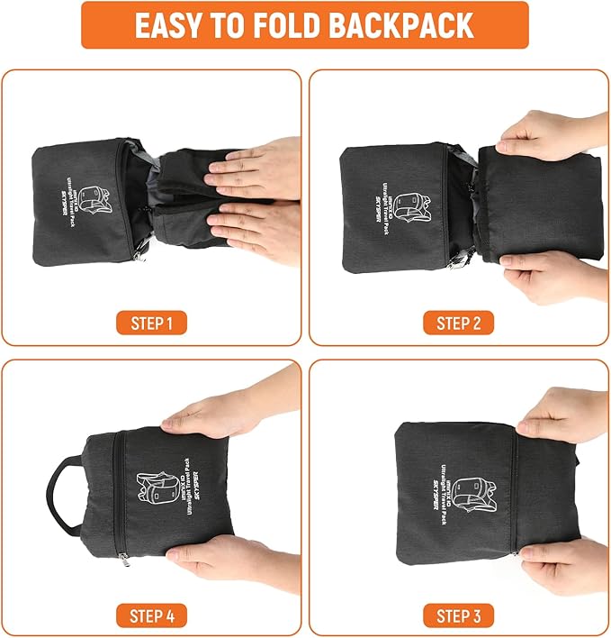 SKYSPER 10L Hiking Backpack, Foldable & Packable Lightweight Daypack for Travel, Collapsible Small Compact Hiking Backpack for Women & Men, Black