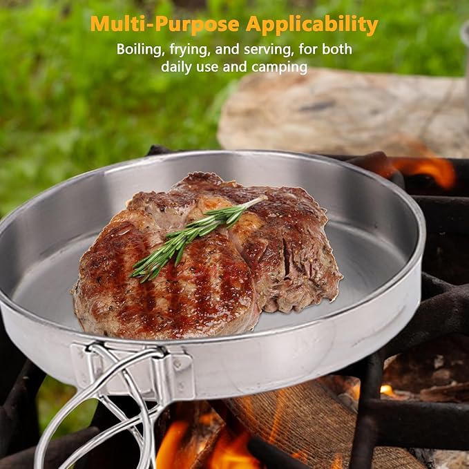 8PCS Stainless Steel Camping Cooking Set Cookware Mess Kit Cook Pots and Pan Set with Plates Cups, Lightweight Camping Cookware for Hiking Backpacking Outdoor Cooking and Picnic