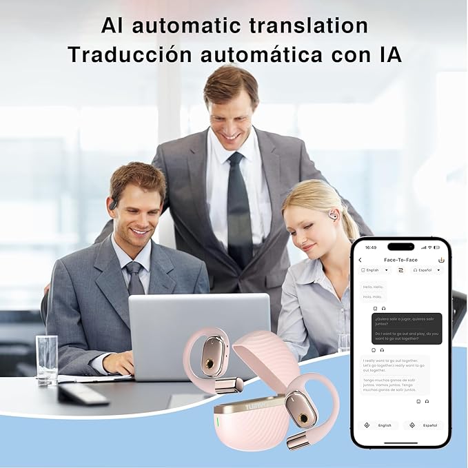 TUINYO AI Al Headphones - True Wireless Translation with 35Hrs Playtime, Premium Sound & Built-in Mic - Ideal for Travel & Language Learning-Pink