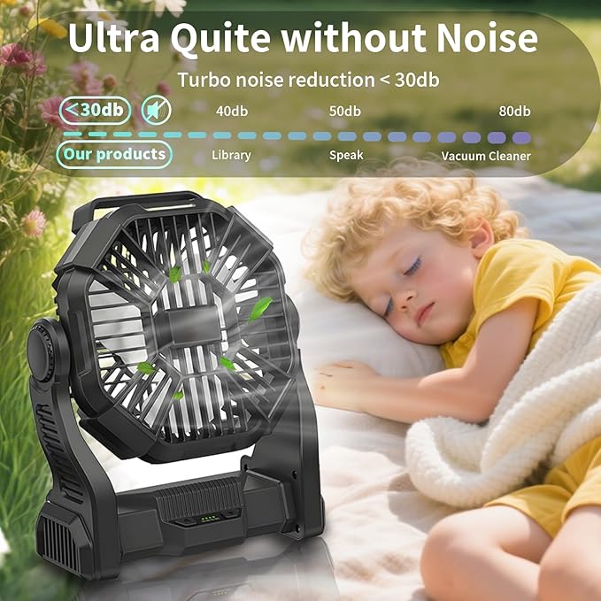 Portable Fan Rechargeable, 25400mAh Cordless Battery Powered Fan with LED Lantern, USB C Battery Operated for Travel Bedroom Home Camping Tent Office Beach Desk Fishing Table