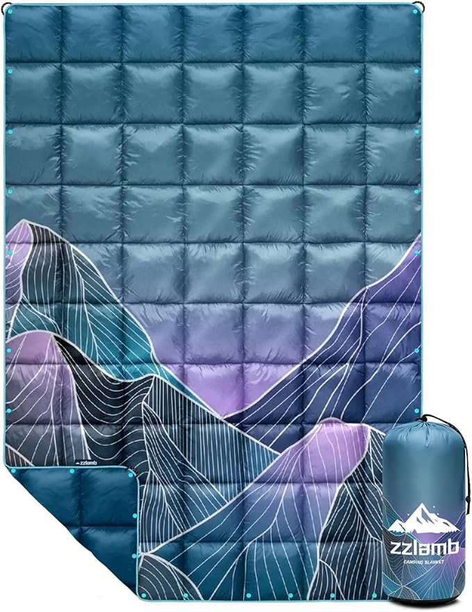 zzlamb Camping Blanket, Outdoor Lightweight Travel Blanket Puffy Portable Down Alternative, Windproof Warm Cloak with Snaps, Cozy Quilt Backpacking Picnic RV Plane Car Hammock Beach Climbing