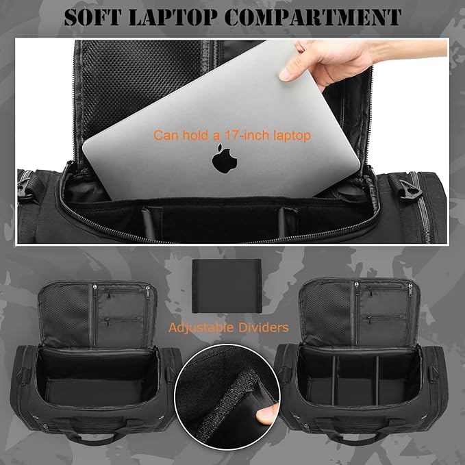 45L Large Duffle Bag for Men & Women, Tactical Military Duffle Bag for Travel Weekender, Gym Bag, Large Sports Bag for Hockey Football Baseball Soccer Basketball & Team Training, Black