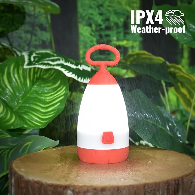 Kids Camping Lantern & Night Light Battery Powered, 360° Eye-Safe Light (AAA Included), IPX4 with RGB Modes Portable for Outdoor, Emergency , Gift for Children (Green+Red 2 Pack)