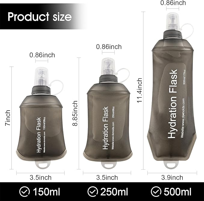 WILDREEDS 150ml Soft Flask, TPU Collapsible Soft Water Bottle for Hydration Pack, Running Vest, Folding Water Bottle for Hiking Cycling Climbing-1Pcs, Grey