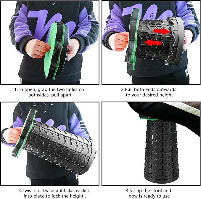 Collapsible Folding Stool Upgrade Heavy Duty 550lbs Load Capacity Foldable Portable Camping Stools Sturdy Retractable Telescoping Stool (Green)