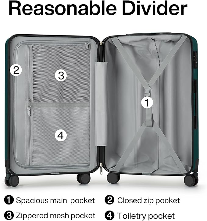 Hanke Luggage Sets 2 piece Carry On Luggage with Wheels PC Hard Shell Suitcases Lightweight Travel Luggage Travel Suitcase Woman Men 20/29 Inch (Blackish Green)