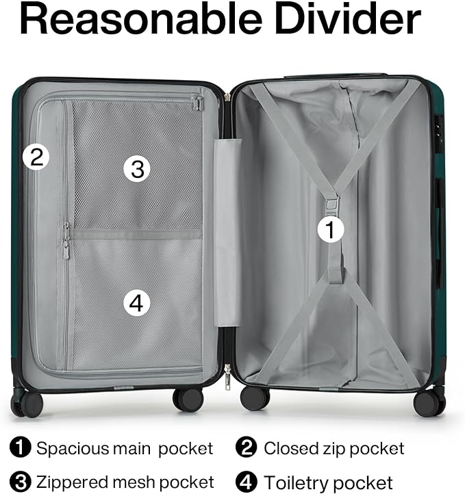 Hanke 29 Inch Luggage Suitcases With Spinner Wheels Lightweight PC hardside Rolling Suitcase With Travel Lock, Checked-Large 29-Inch(Blackish Green)