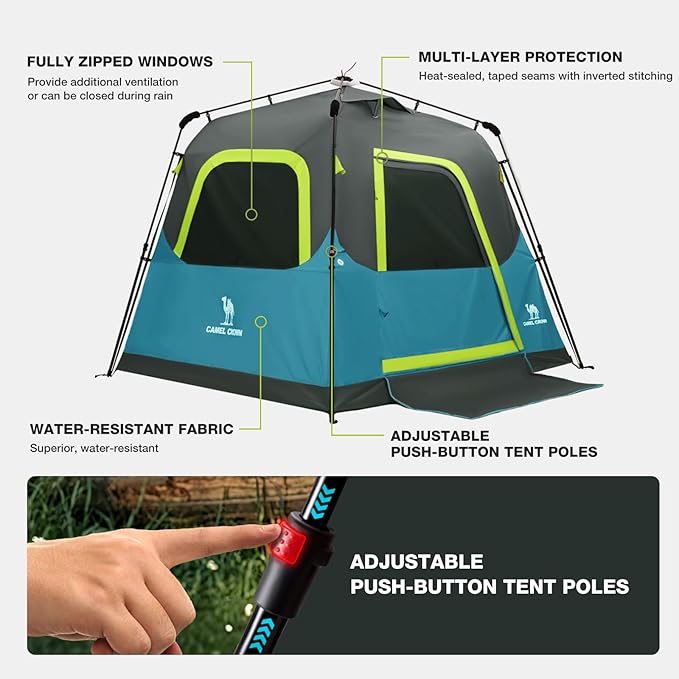 CAMEL CROWN Instant Tents for Camping 4-6 Person Tent Waterproof Easy Setup Sets Up in 60 Seconds Backpacking Tents with Carry Bag for Outdoor Hiking