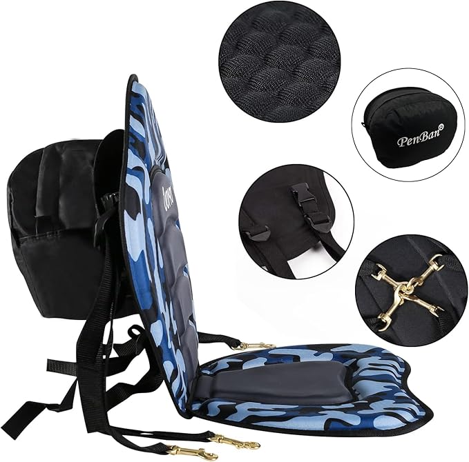 Universal Deluxe Kayak Seat Cushion with Storage Bag for Kayak,Padded Boat,SUP,Canoe,Fishing Boat,Seats with 4 Adjustable Straps
