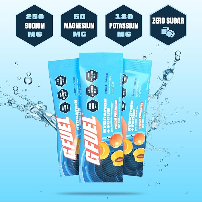 G Fuel Electrolytes Powder for Instant Hydration and Focus | Sugar Free, Peach Flavor, Electrolyte and Nootropic Drink Mix to Sharpen Mental Focus, 20 Servings
