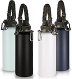 Volhoply Insulated Water Bottles Bulk 4 Pack, 40 oz Stainless Steel Sports Bottle with Paracord Handle & Spout Lid, Double Walled Vacuum Water Cups with Wide Mouth, Reusable Waterbottle(Mix,4 Set)