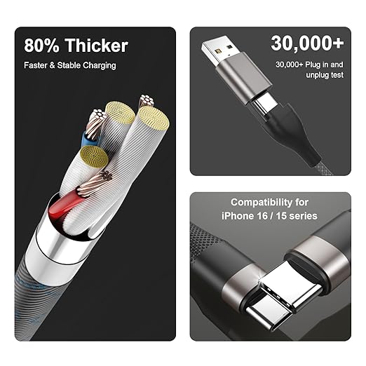 2025 Upgraded 3 in 2 Travel Charger for Apple Watch & iPhone - USB C/Magnetic Wireless Fast Charging Cable, Compatible with iWatch Ultra 2/SE/10-1, iPhone 16/15, Galaxy S24 (Portable 6FT)