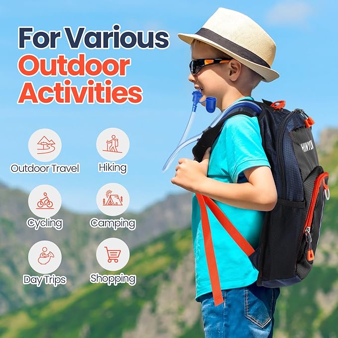 Kids Hydration Backpack with 1.5L Water Bladder Hiking Backpack Lightweight for Boys or Girls Children Biking Climbing Running Cycling