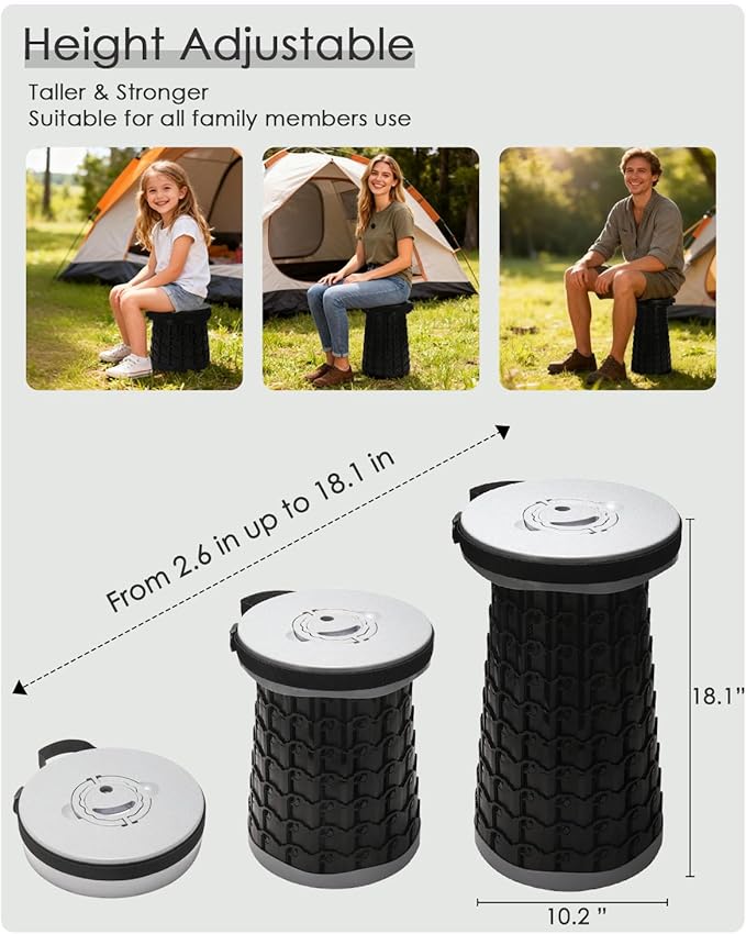 18-inch Heavy Duty Collapsible Stool - 800 lbs Capacity, 2.6 lbs Lightweight Portable Folding Stool for Camping, Travel, Music Festivals and Other Outdoor Events