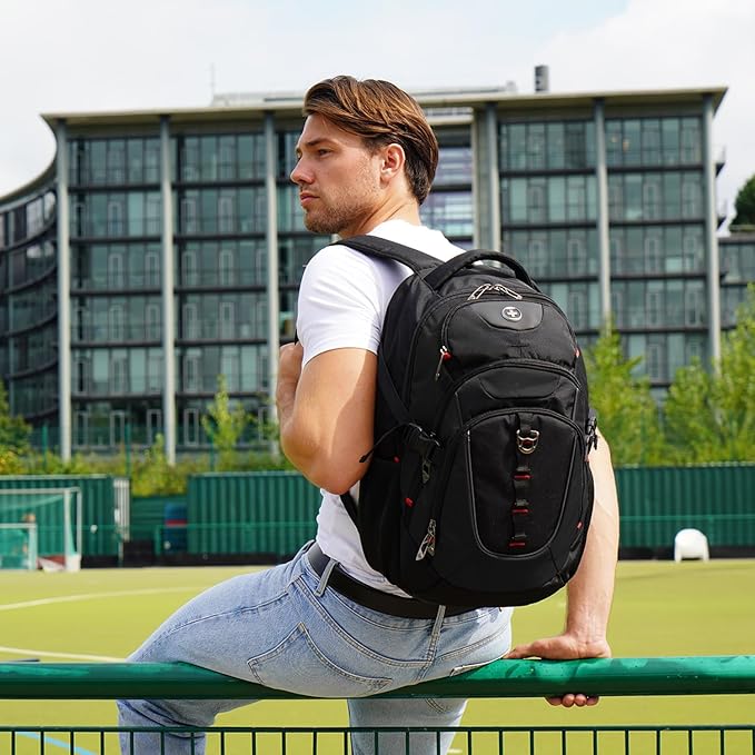 Swissdigital Design Laptop Backpack, Travel Backpack with USB Charging Port Fits 15.6 inches Computer, 31L College School Bookbag for Men, Black | SD803-01