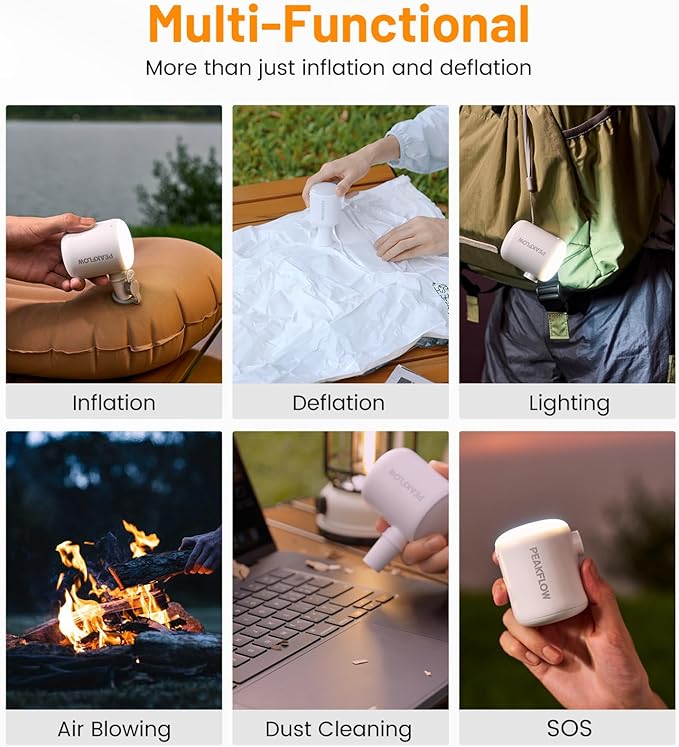 Air Pump for Inflatables,Mini Air Pump – 360L/min Inflation, 4Kpa Pressure, 2200mAh USB-C Rechargeable, Ultra-Light with Camping Light & SOS Mode – for Air Mattress, Sleeping Pads, Pool Floats