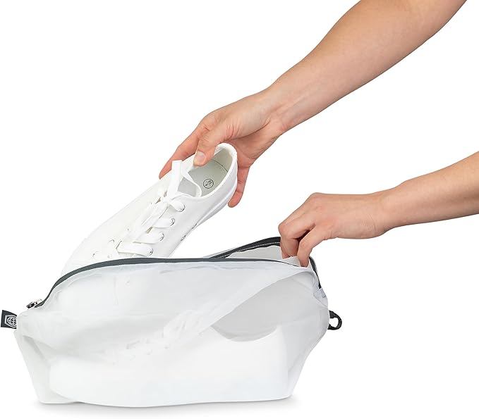 Large Packing Cube Set with See Through Mesh- Compression Packing Cubes Travel Organizers by TRIPPED Travel Gear (White)