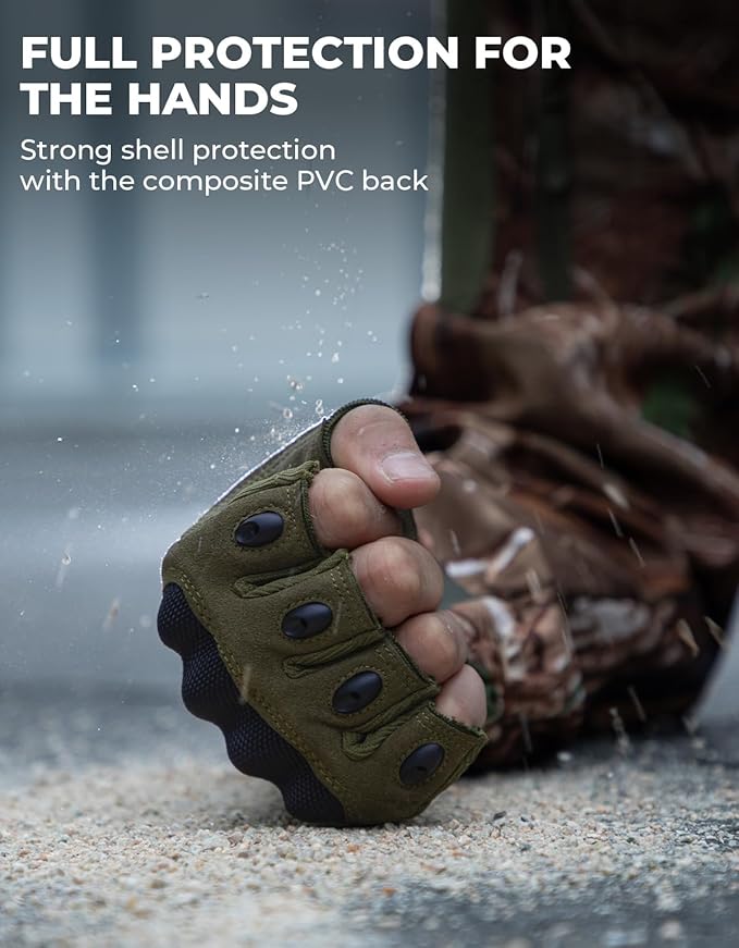 KEMIMOTO Fingerless Tactical Gloves for Men, Motorcycle Gloves for Outdoor Work Sports, Fingerless Cycling Gloves for Hunting Hiking Camping