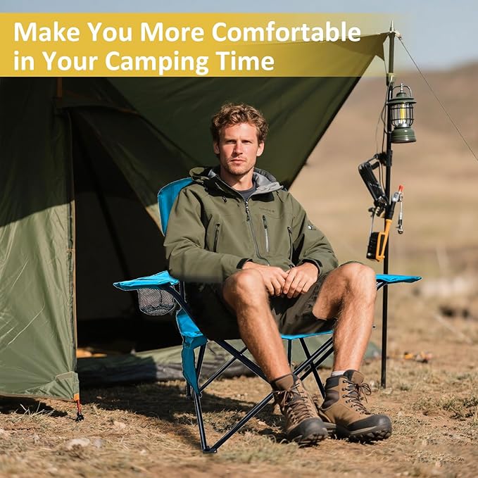 Camping Chair 2 Pack Portable Folding Chair with Cup Holder and Cooler Bag, 285lbs Capacity, Upgraded Foldable Chair for Outdoor, Beach, Fishing, Backpacking, Sky Blue