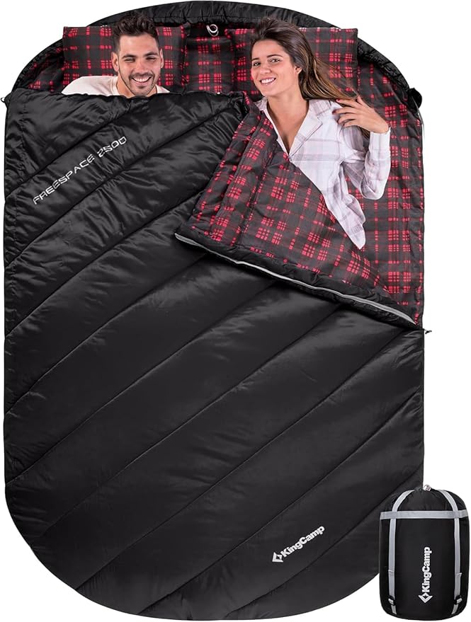 KingCamp Double Sleeping Bag for Adults, Queen Size 2 Person XXL Flannel Sleeping Bag, Waterproof Lightweight Flannel Quilt with 2 Pillows, Perfect for Couples Family Camping Hiking