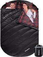 KingCamp Double Sleeping Bag for Adults, Queen Size 2 Person XXL Flannel Sleeping Bag, Waterproof Lightweight Flannel Quilt with 2 Pillows, Perfect for Couples Family Camping Hiking
