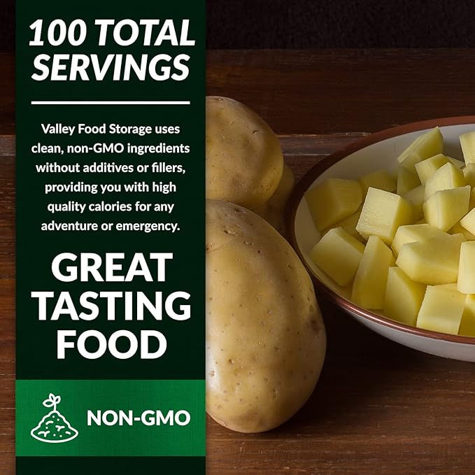 Freeze Dried Diced Potatoes 10-Bag Bucket, 64 Oz | Premium Emergency Food Supply 25 Year Shelf Life | Prepper Supplies, Survival Food, Off Grid Living Supplies | Valley Food Storage Packaged in USA