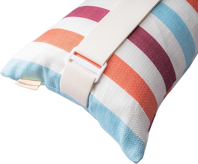 Outdoor Beach Chair Head Resting Pillow, Pool Lounge Chair Pillows with Insert and Adjustable Elastic Stripe for Recliner Sunbrella Neck Attachment, 2 Pack Size 11”*16” Strip II Red