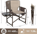 TIMBER RIDGE Aluminum Oversized Camping Chair, Lightweight Portable Directors Chair with Side Table Detachable Side Pocket for Outdoor Camping, Lawn, Picnic, Support 400lbs Tan